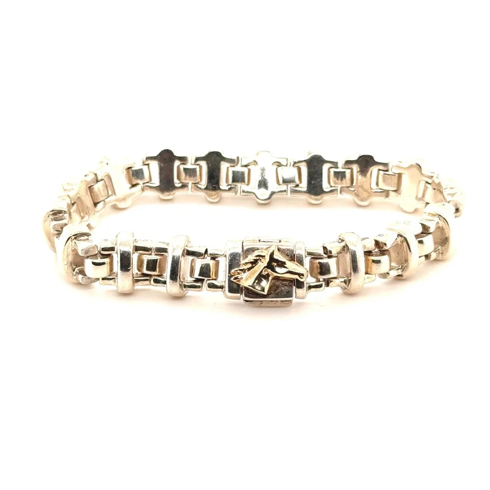 Sterling Silver 14k Gold Horse Head Link Bracelet 7.5